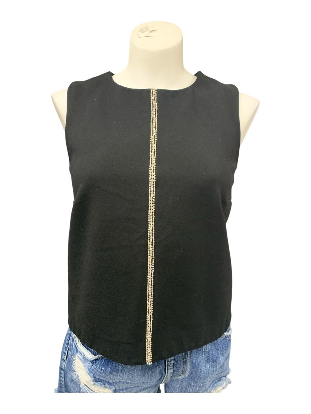 Halogen Black Sleeveless Top with Gold Beaded Center Trim